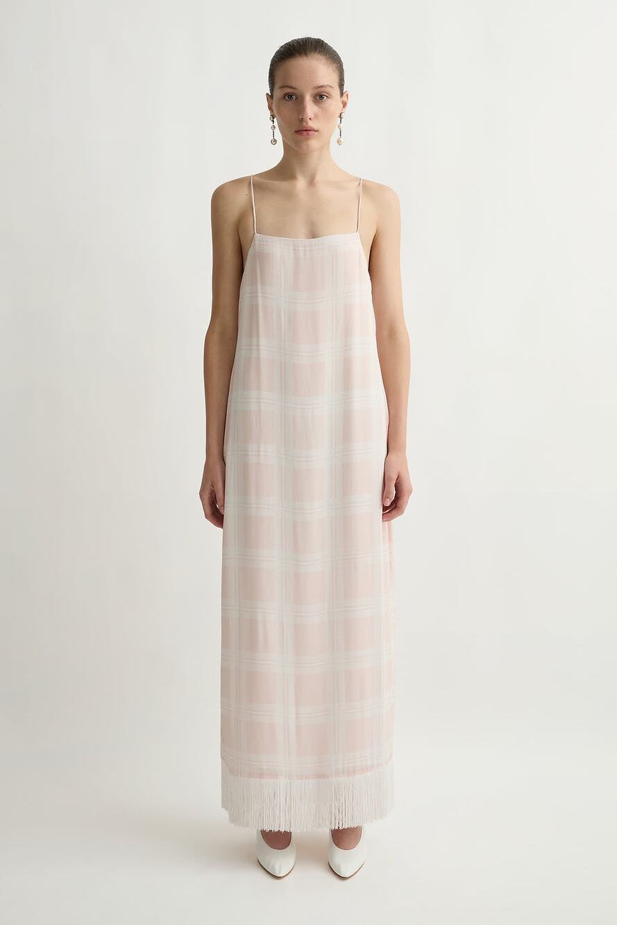 POSSE Lola Dress Soft Pink Plaid Strappy Maxi Dress Small NWT